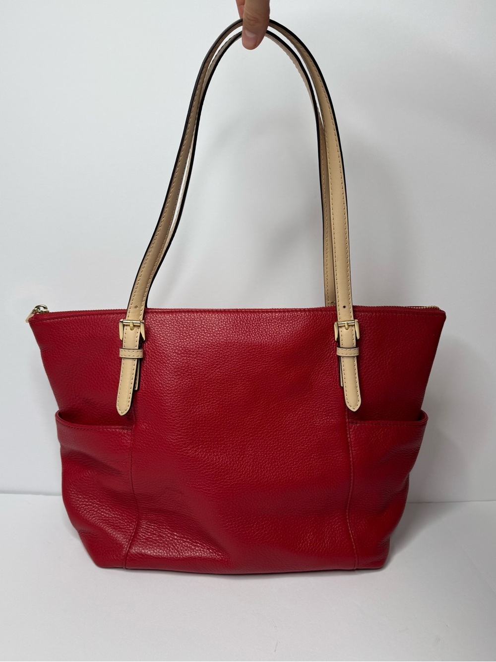 Michael Kors Jet Set Travel Red Leather Tote Bag Shoulder Purse
